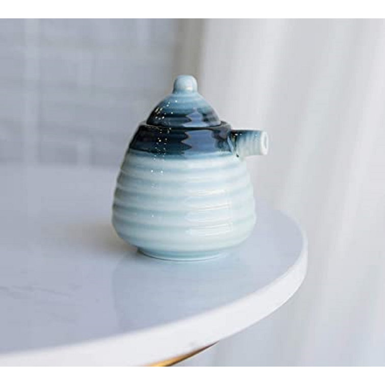 Longshore Tides Porcelain Serveware Drinkware Artistic Ocean Zen Aquamarine Black Gradient